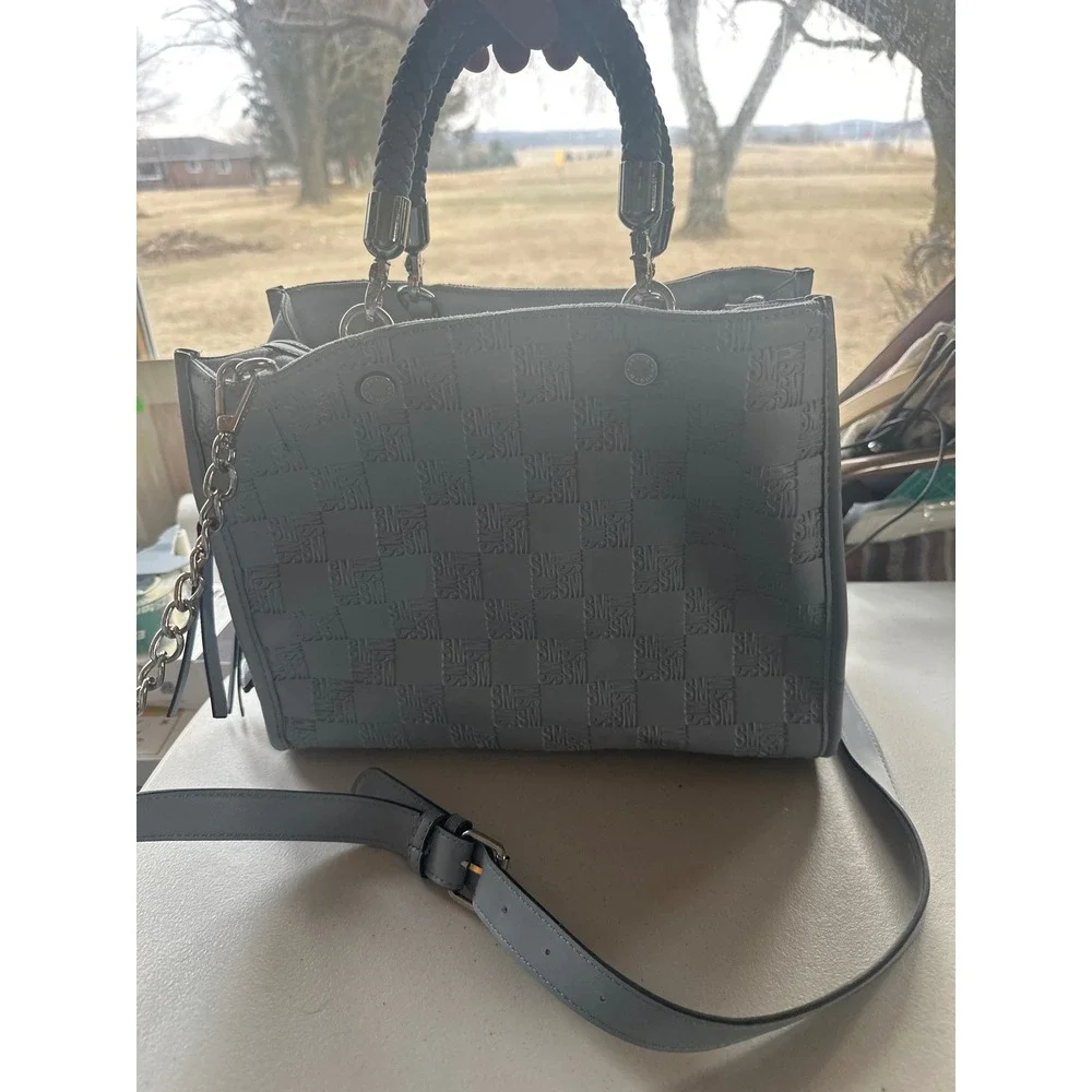 Steve‎ Madden Monogram  Bjeanee Crossbody Bag Blue Grey Silver Hardware